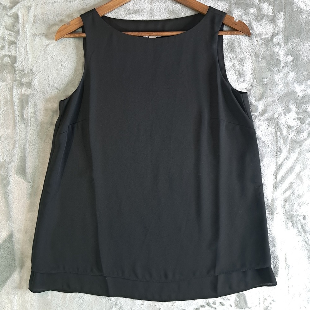 J. Jill Black Long Double Layer Tank Top Blouse Minimalist Chiffon Tunic XS EUC